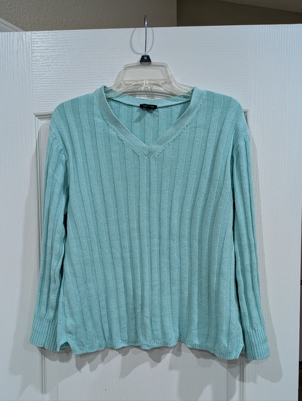 Talbots Sherbet Green Ribbed V‑Neck Sweater, M